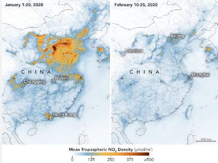 中国空气中的二氧化氮含量下降怎么回事 和疫情有关吗